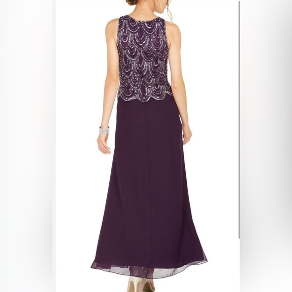 J Kara sleeveless beaded dress with matching scarf & sheer bolero cover up - Picture 3 of 12